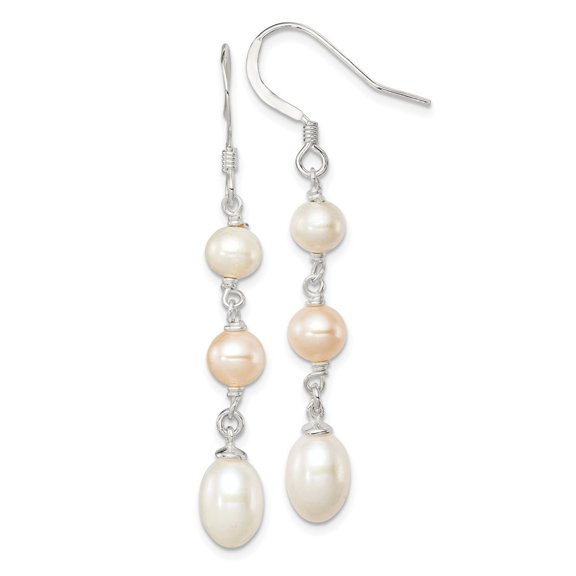 Auriga Fine Jewelry 925 Sterling Silver Pink and White 5-7mm FWC Pearl Dangle Earrings for Women