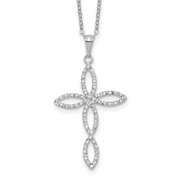 Auriga Fine Jewelry 925 Sterling Silver Platinum-Plated Diamond Cross Necklace for Women 18"