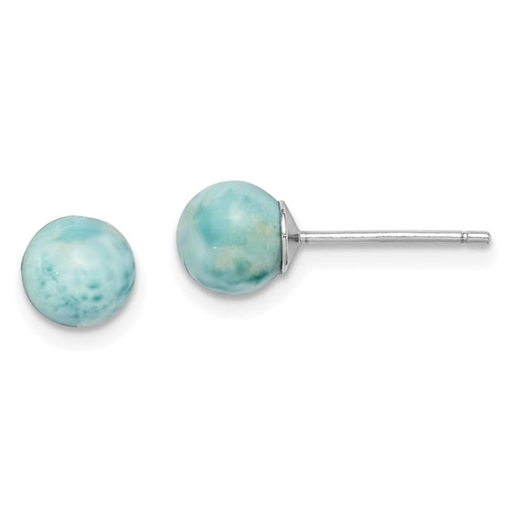 Auriga Fine Jewelry 925 Sterling Silver Polished 6mm Round Larimar Stud Earrings for Women