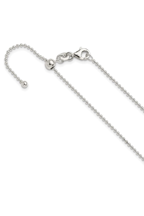 Fine Jewelry 925 Sterling Silver Polished Beaded Adjustable Necklace for Women 24"