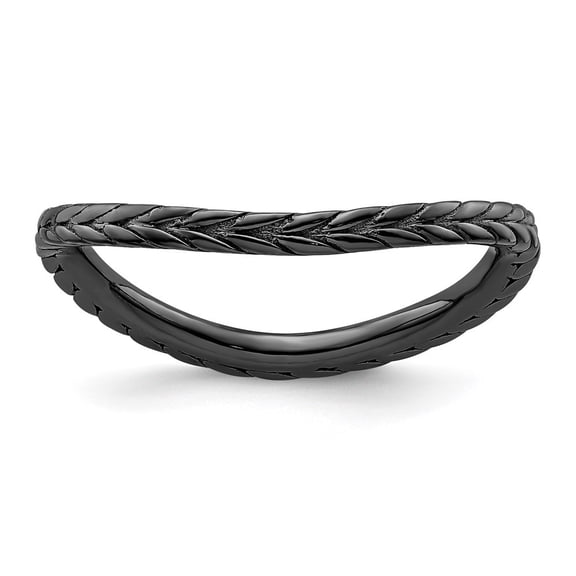 Auriga Fine Jewelry 925 Sterling Silver Polished Black-plated Wave Ring for Women Size 10