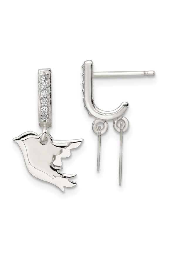 Fine Jewelry 925 Sterling Silver Polished CZ Two Doves J-Hoop Post Earrings for Women