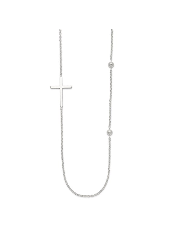 Fine Jewelry 925 Sterling Silver Polished Cross Necklace for Women 18"