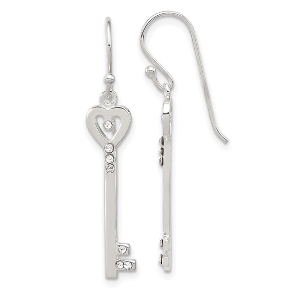 Auriga Fine Jewelry 925 Sterling Silver Polished Cubic Zirconia Key Dangle Earrings for Women