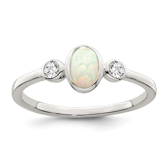 Auriga Fine Jewelry 925 Sterling Silver Polished Cubic Zirconia and White Created Opal Ring Size 7 for Women