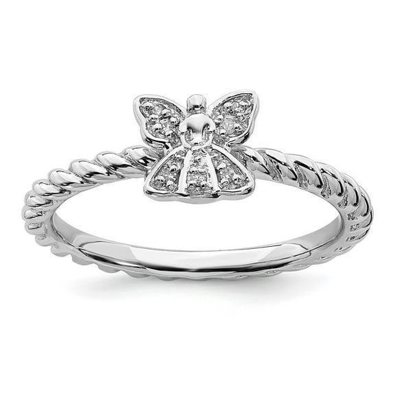 Auriga Fine Jewelry 925 Sterling Silver Polished Diamond Angel Ring for Women Size- 6