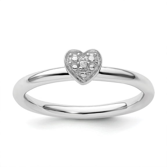 Auriga Fine Jewelry 925 Sterling Silver Polished Diamond Heart Ring Size 9 Valentine's Day Gift for Women