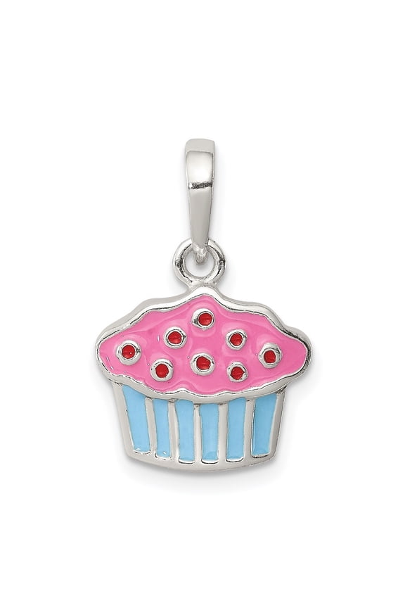 Fine Jewelry 925 Sterling Silver Enamel Cupcake Pendant for Women (L-20 mm, W-13 mm)