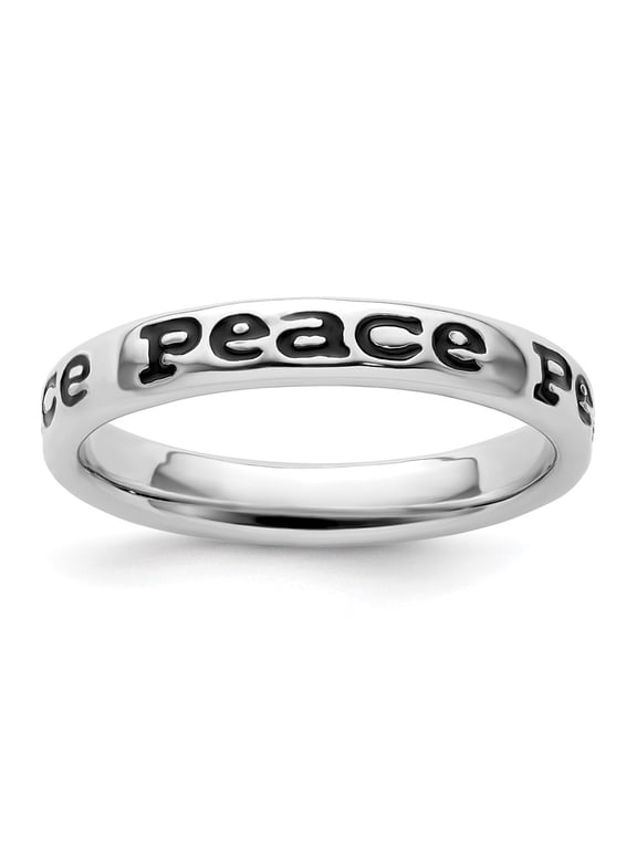 Fine Jewelry 925 Sterling Silver Polished Enameled Peace Ring for Women Size- 10