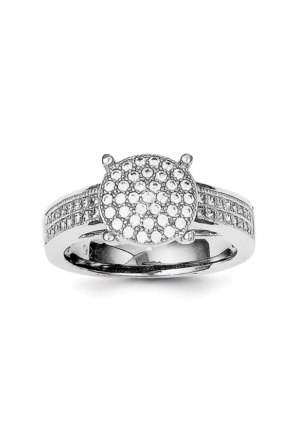 Fine Jewelry 925 Sterling Silver Polished Micro Pave, CZ Center Circle Ring for Women Size- 6