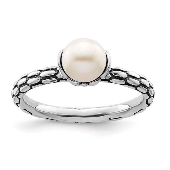 Auriga Fine Jewelry 925 Sterling Silver Polished Patterned White FWC Pearl Ring for Women Size 5