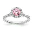 thumbnail image 1 of Auriga Fine Jewelry 925 Sterling Silver Polished Pink and Clear CZ Halo Ring for Women Size 8, 1 of 6