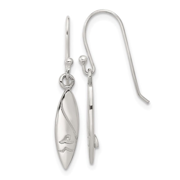 Auriga Fine Jewelry 925 Sterling Silver Polished Pointed Oval Wave Shephard Hook Dangle Earrings for Women