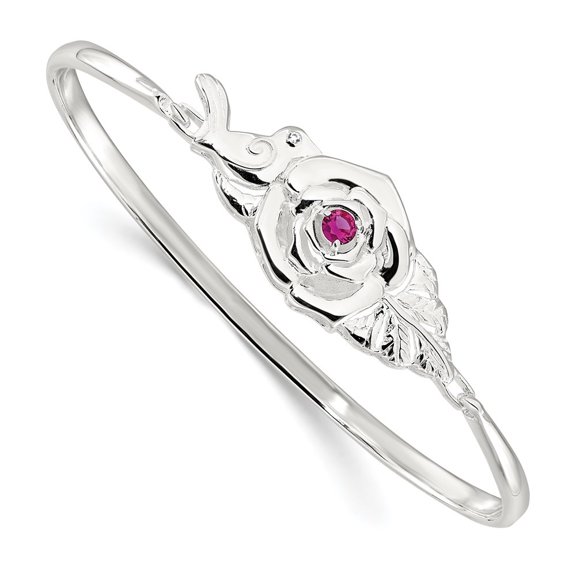 Auriga Fine Jewelry 925 Sterling Silver Polished Red CZ Flower Bird Hook Bangle Bracelet for Women