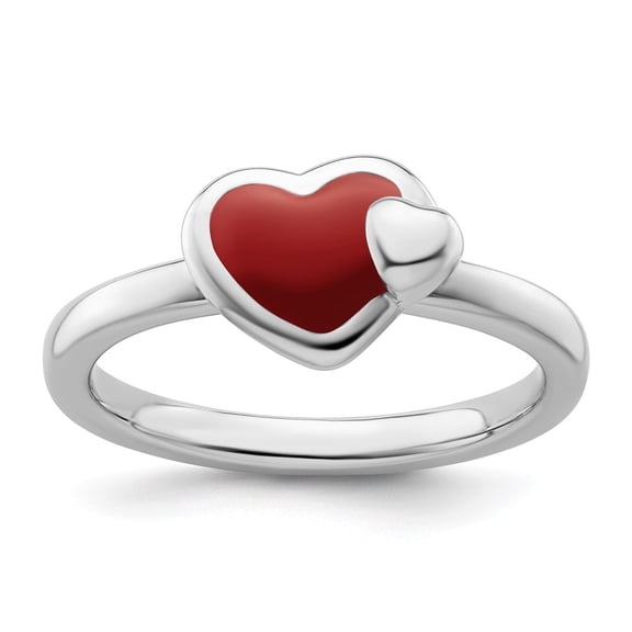 Auriga Fine Jewelry 925 Sterling Silver Polished Red Enameled Heart Ring Size 10for Women