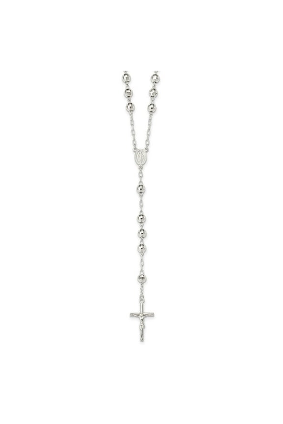Fine Jewelry 925 Sterling Silver Polished Rosary Necklace for Women 26"