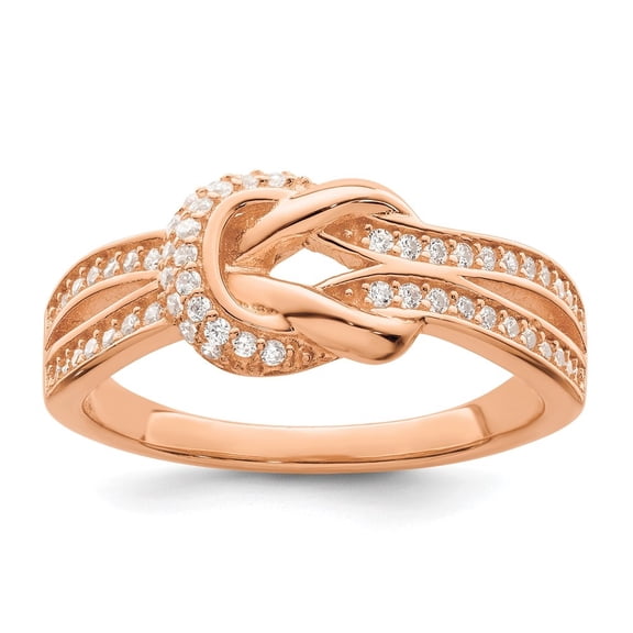 Auriga Fine Jewelry 925 Sterling Silver Polished Rose-Tone Cubic Zirconia Knot Ring Size 7 for Women