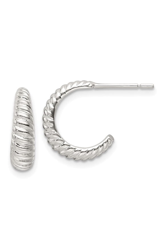Fine Jewelry 925 Sterling Silver Scalloped J-Hoop Post Earrings for Women