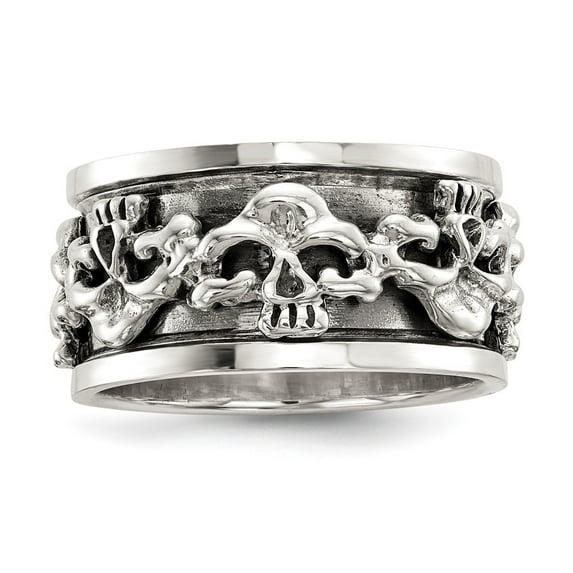 Auriga Fine Jewelry 925 Sterling Silver Polished Spinning Center Antiqued Skull Ring Size 10 for Men