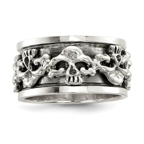 Auriga Fine Jewelry 925 Sterling Silver Polished Spinning Center Antiqued Skull Ring Size 11 for Men