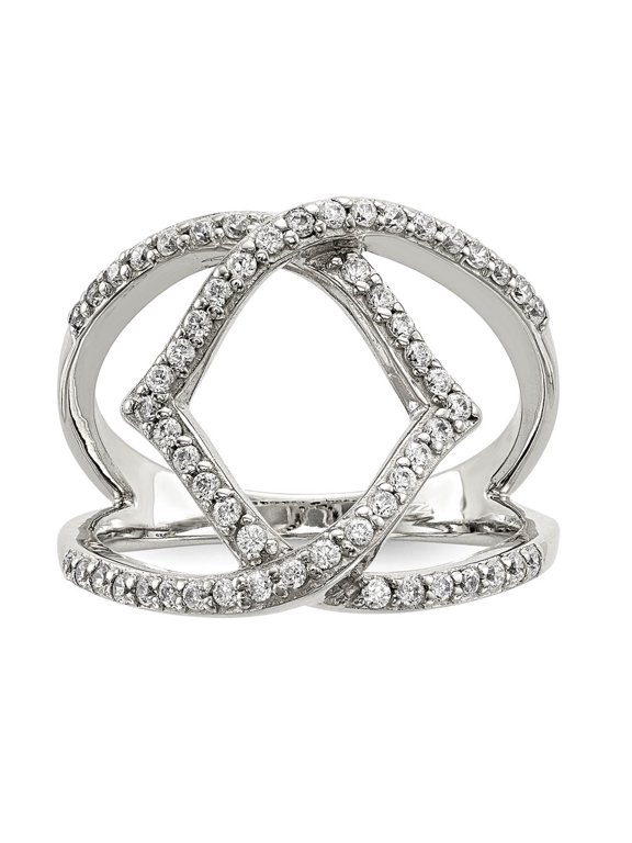 Fine Jewelry 925 Sterling Silver Polished Synthetic CZ Ring for Women Size- 6