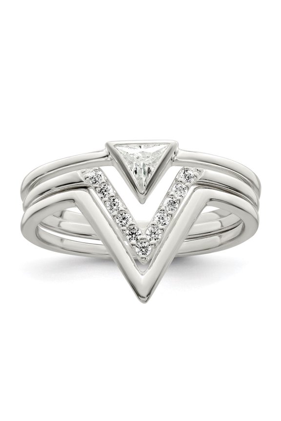 Fine Jewelry 925 Sterling Silver Polished Triangle Cubic Zirconia 3 Ring Size 6 for Women