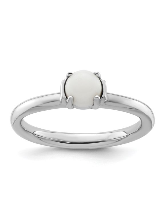 Fine Jewelry 925 Sterling Silver Polished White Agate Ring for Women Size 8