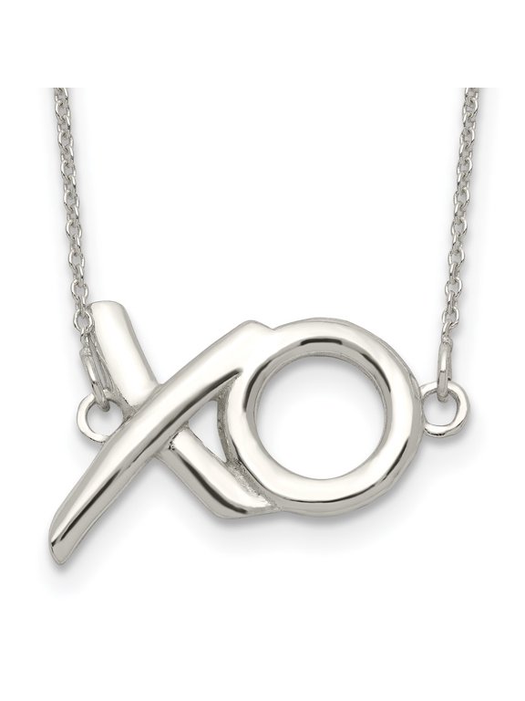 Fine Jewelry 925 Sterling Silver Polished XO w/2in. Extender Necklace for Women 16"
