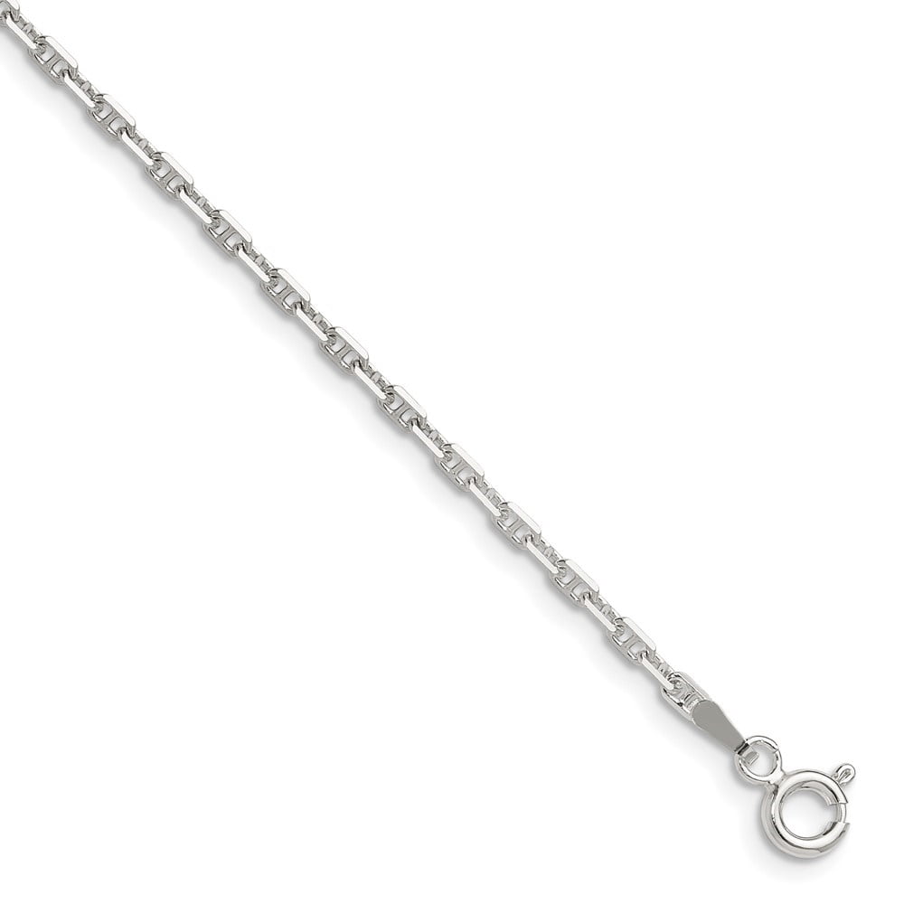Auriga Fine Jewelry 925 Sterling Silver Polished and D/C 2mm Marine Link 10inch Chain Anklet for Women