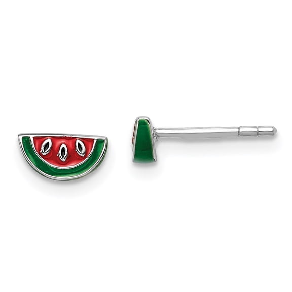 Auriga Fine Jewelry 925 Sterling Silver Polished and Multi-color Enameled Watermelon Stud Earrings for Women