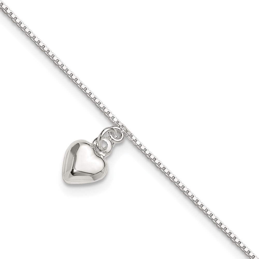 Auriga Fine Jewelry 925 Sterling Silver Puffed Heart Anklet 10inchfor Women