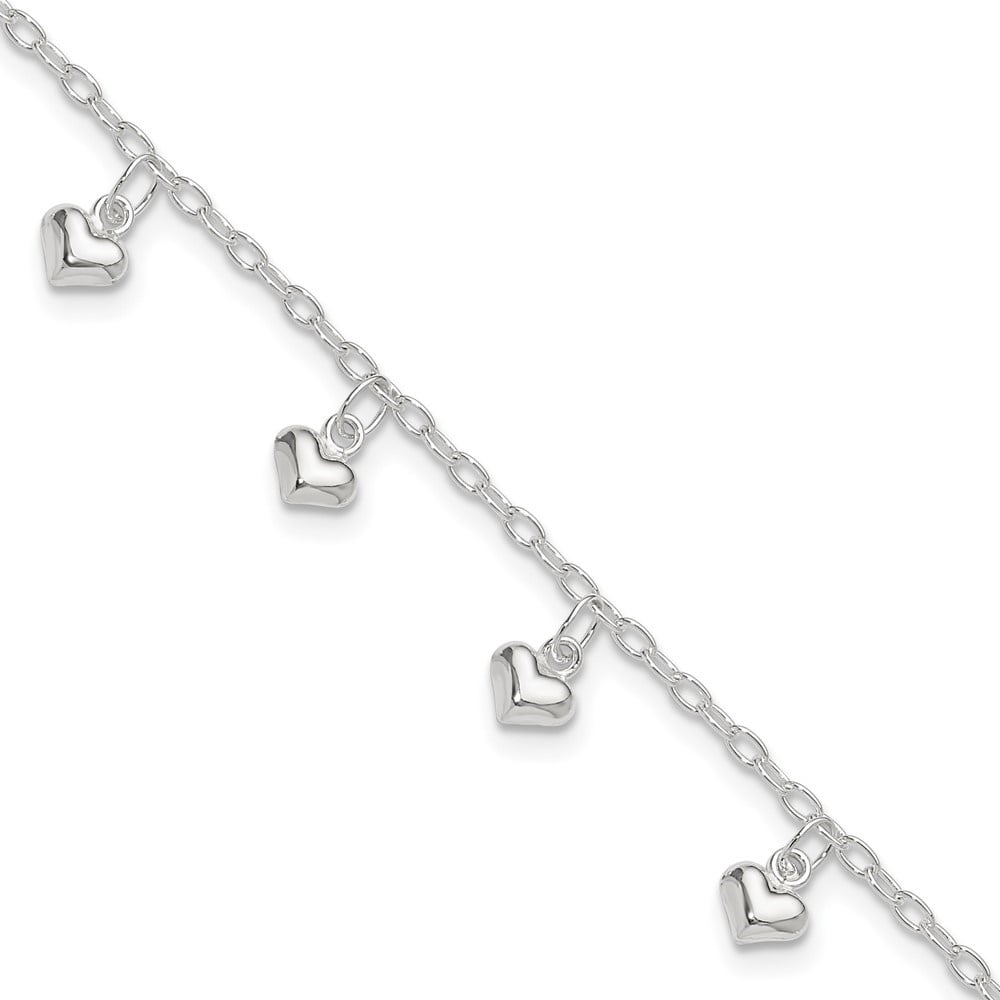 Auriga Fine Jewelry 925 Sterling Silver Puffed Heart Anklet 10inch for Women