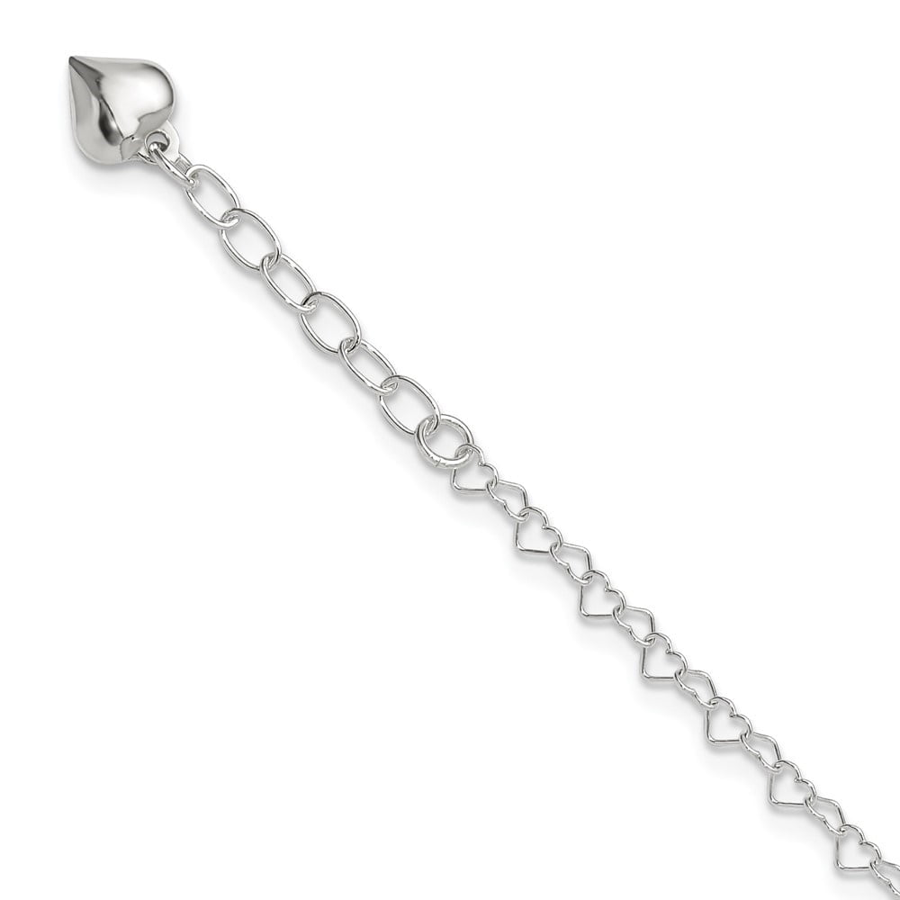 Auriga Fine Jewelry 925 Sterling Silver Puffed Heart Anklet 9inch for Women