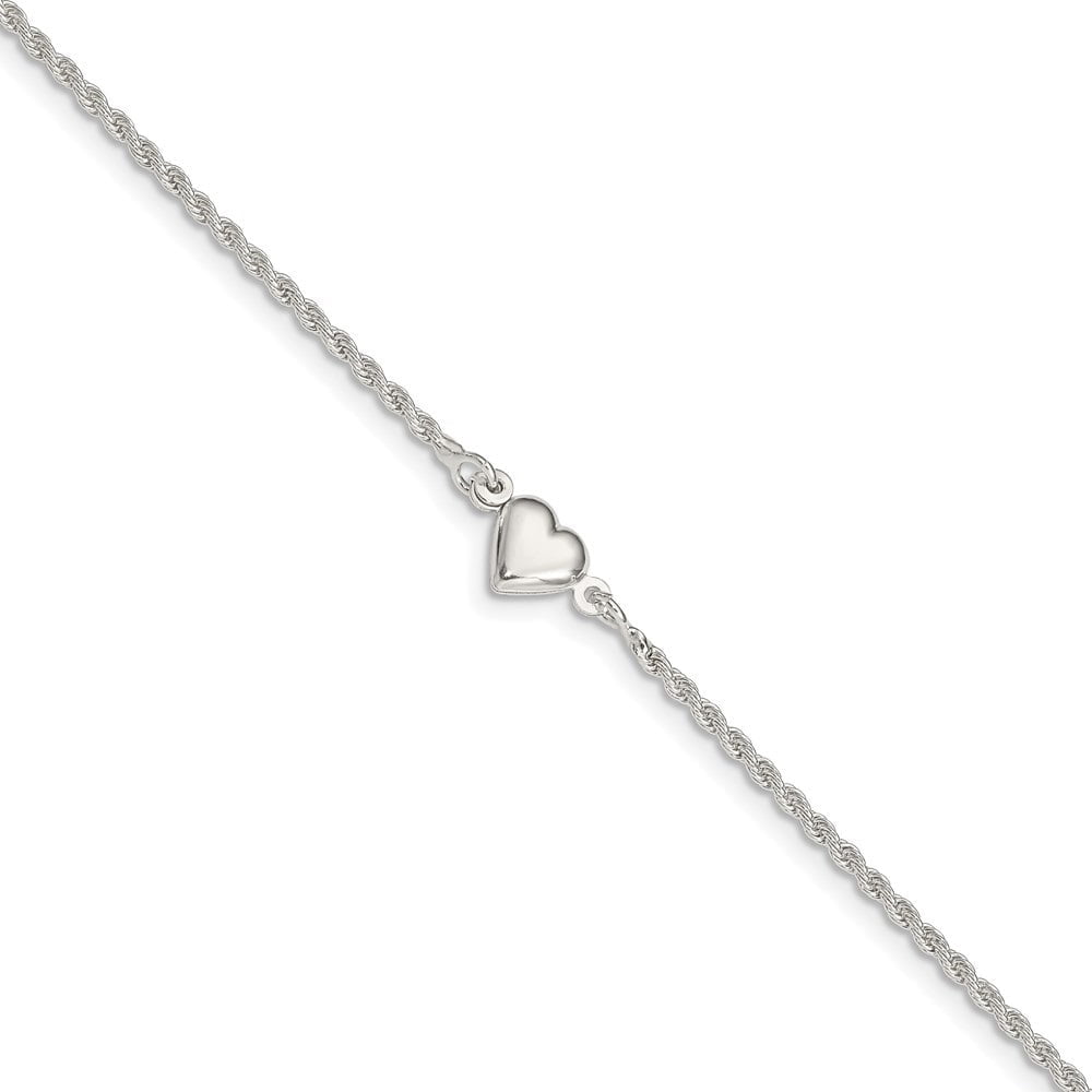 Auriga Fine Jewelry 925 Sterling Silver Puffed Heart Anklet 9inchfor Women