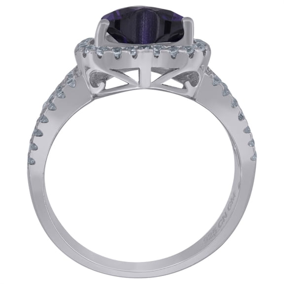 Auriga Fine Jewelry 925 Sterling Silver Purple CZ Heart Ring Size 7for Women