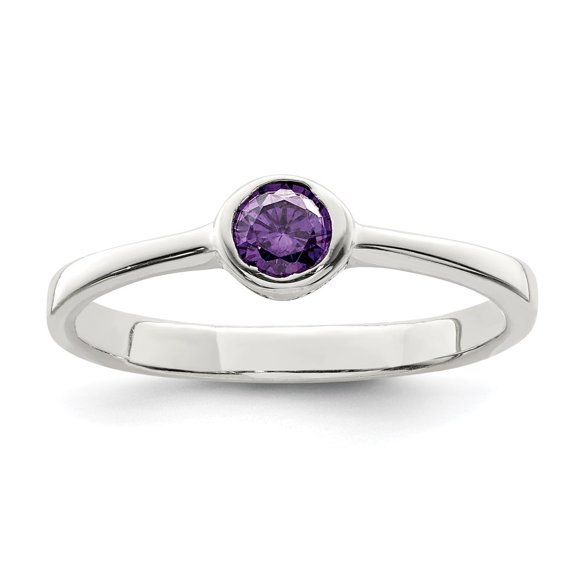 Auriga Fine Jewelry 925 Sterling Silver Purple Round Bezel CZ Solitaire Engagement Ring Size 7 for Women
