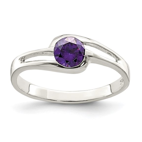 Auriga Fine Jewelry 925 Sterling Silver Purple Round Bezel CZ Solitaire Engagement Ring Size 7 for Women
