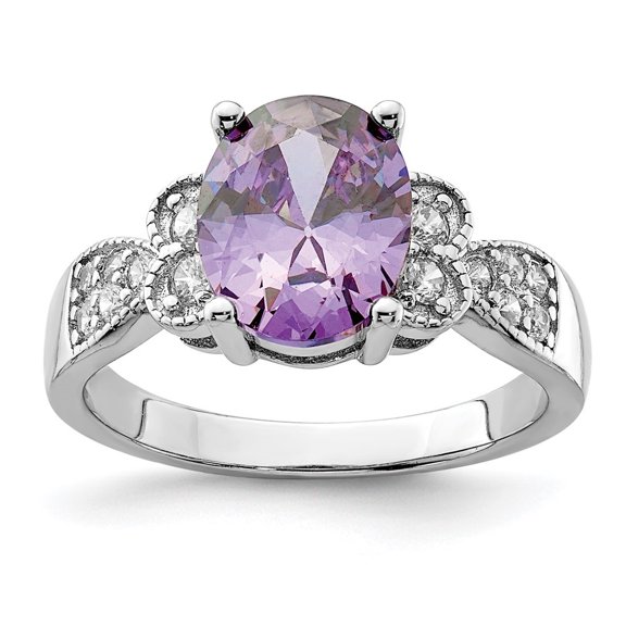 Auriga Fine Jewelry 925 Sterling Silver Purple and Clear CZ Ring for Women Size 6