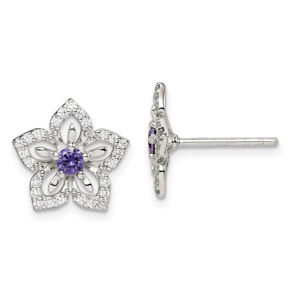 Auriga Fine Jewelry 925 Sterling Silver Purple and CZ Flower Stud Earrings for Women