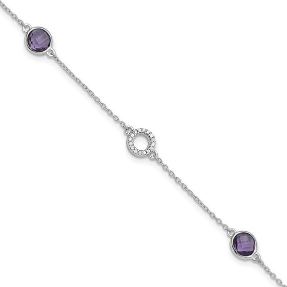 Auriga Fine Jewelry 925 Sterling Silver RH Plated Diamond & Amethyst w/1inch Ext. Bracelet for Women
