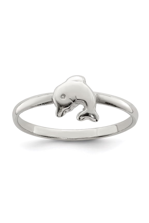 Fine Jewelry 925 Sterling Silver RH Plated Polished Dolphin Ring Size 3