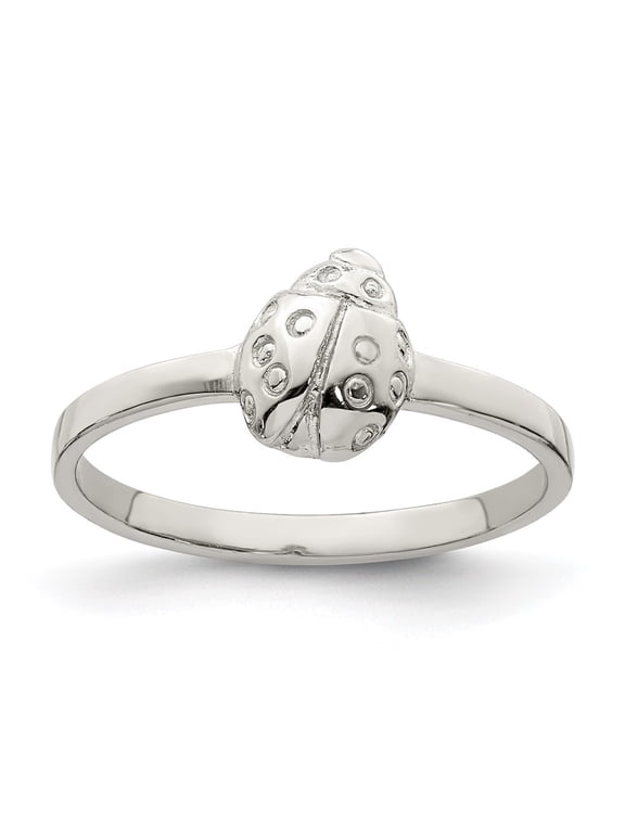 Fine Jewelry 925 Sterling Silver RH Plated Polished Ladybug Ring Size 4