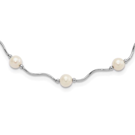 Auriga Fine Jewelry 925 Sterling Silver RH-plated 6-7 mm White FW Cultured Pearl Necklace for Women 18"