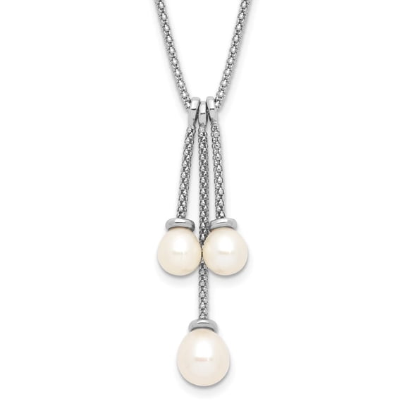 Auriga Fine Jewelry 925 Sterling Silver RH-plated 6-8 mm FWC Pearl Movable Dangles Necklace for Women 18"