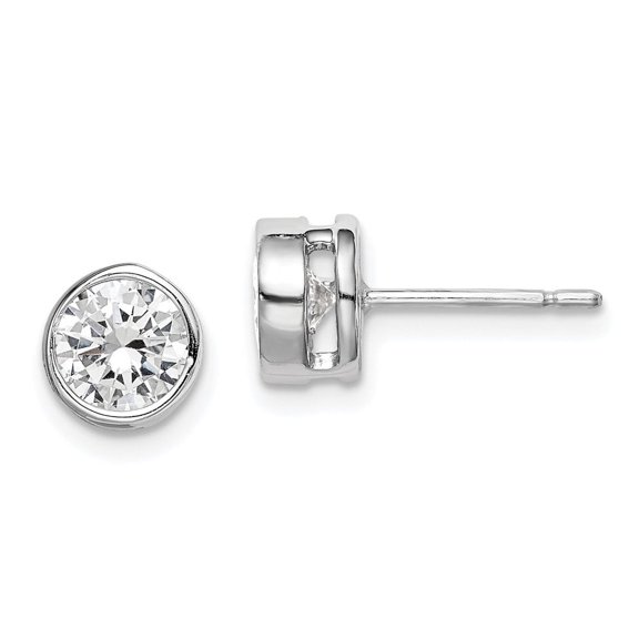 Auriga Fine Jewelry 925 Sterling Silver 6mm Round CZ Bezel Set Stud Earrings for Women