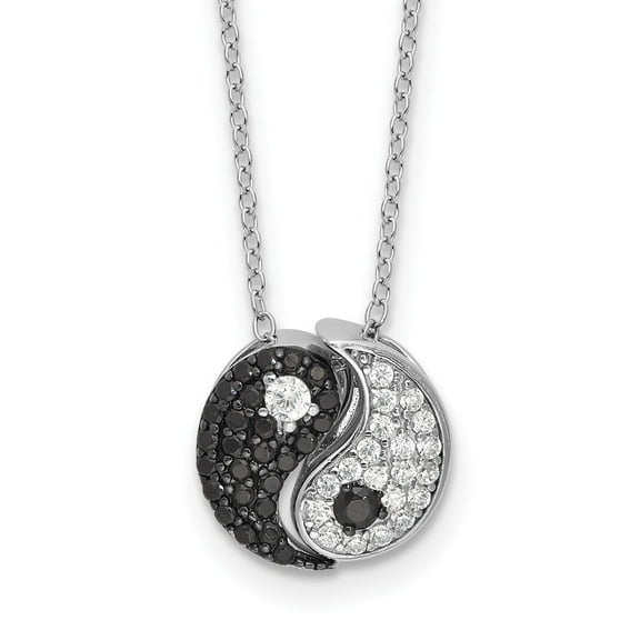 Auriga Fine Jewelry 925 Sterling Silver RH-plated Black/White CZ Yin Yang w/2in Extender Necklace for Women 18"