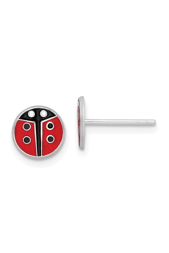 Fine Jewelry 925 Sterling Silver Enameled Ladybug Mini Post Stud Earrings for Women