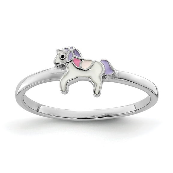 Auriga Fine Jewelry 925 Sterling Silver RH-plated Multi-color Enameled Unicorn Ring for Women Size 3