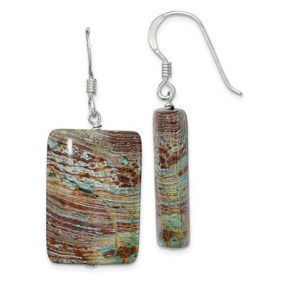 Auriga Fine Jewelry 925 Sterling Silver Rectangular Jasper Dangle Earrings for Women