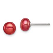 Auriga Fine Jewelry 925 Sterling Silver Red 6-7mm FWC Pearl Stud Earrings for Women L -6.5 to 7mm, W - 6.5 to 7mm
